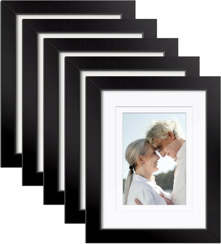 Photo 1 of HappyHapi 8x10 Picture Frame Set of 5, Solid Wood Picture Frames Display Pictures 4x6 and 5x7 with Mat or 8x10 Without Mat, Wall Gallery Frame for Photos, Paintings, Landscapes, Posters, Artwork