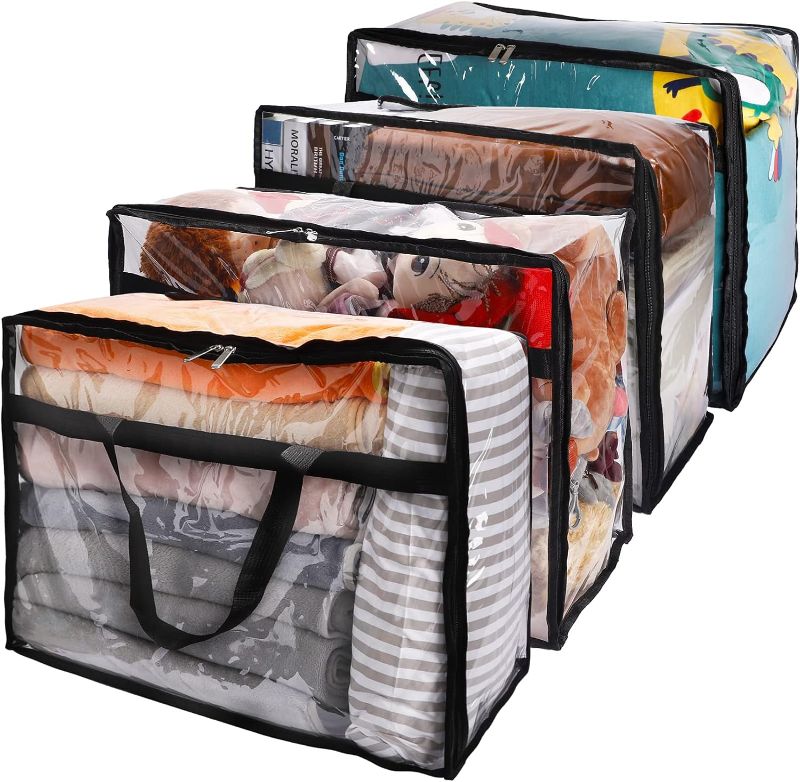 Photo 1 of SGHUO Clear Zippered Storage Bag, Plastic Vinyl Clear Storage Bag for Blanket Clothes, Comforter, Bedding, Moving Bag with Zipper and Reinforced Handle (4pcs)