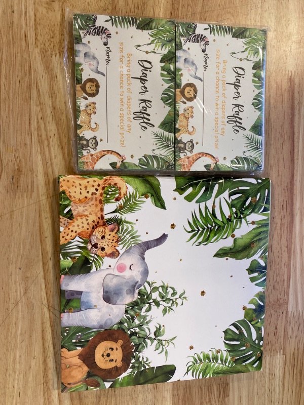 Photo 2 of 51 Pieces Woodland Baby Shower Card Box and Advice Cards, Diaper Raffle Game Box Tickets, Animals Safari Creatures Party Decorations for Baby Shower, Birthday, Gender Reveal (Jungle Animal Theme)
