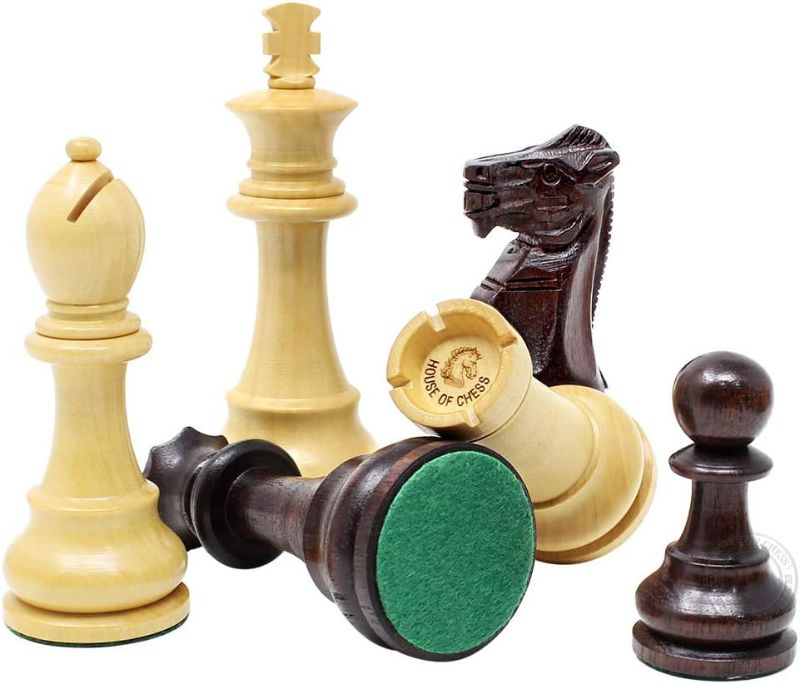 Photo 1 of House of Chess - Tournament Chess Set Pieces - Unique Staunton Ringy Rosewood / Boxwood Chess Pieces - King Height: 3.75" (95 mm) - 2 Extra Queens - Weighted