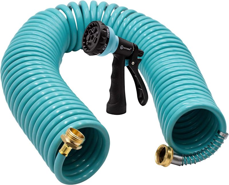 Photo 1 of AUTOMAN-Garden-Water-Hose-Recoil,50 Feet EVA Curly Water Hose with Brass Connectors,Watering Hose Coil,Includes 7-Pattern Function Sprayer,Retractable,Corrosion Resistant Garden Coil Hose.