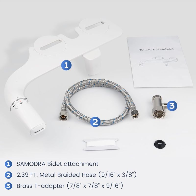 Photo 2 of SAMODRA Ultra-Slim Bidet Attachment for Toilet - Dual Nozzle (Frontal & Rear Wash) Hygienic Bidets for Existing Toilets - Adjustable Water Pressure Fresh Water Toilet Bidet - Easy to Install