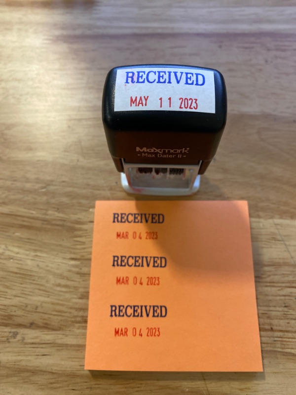 Photo 4 of MaxMark Self-Inking Rubber Date Office Stamp with Received Phrase Blue Ink & Date RED Ink (Max Dater II), 12-Year Band Blue/Red RECEIVED