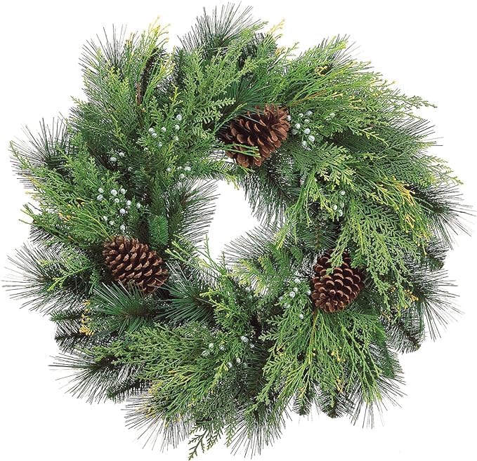 Photo 1 of 20 Inch Christmas Cedar Wreath with Pine Cones and Berries, Artificial Pine