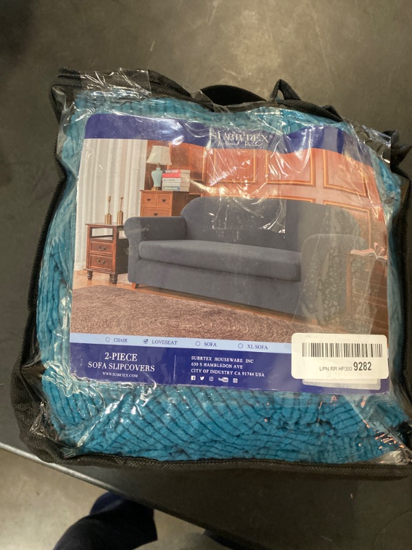 Photo 2 of subrtex Stretch Couch Cover Set 1 Piece Sofa Slipcover with A Gift Cushion Cover for 2 Cushion Couch Loveseat(Teal,Loveseat) Blue Loveseat/2-seater
