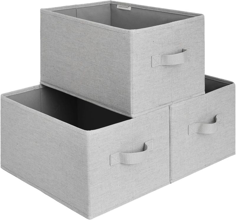 Photo 1 of StorageWorks Storage Baskets for Shelves, Foldable Storage Bins with handles, Fabric Closet Bins for organization, Light Grey, 3-Pack