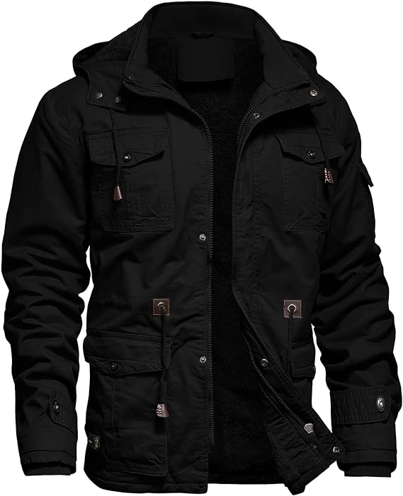 Photo 1 of Dr.Cyril Mens Jacket Winter Casual Fleece Lined Cotton Thick Military Tactical Hooded Work Coats with Cargo Pockets