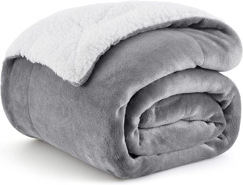 Photo 1 of Bedsure Sherpa Fleece Throw Blanket for Couch - Thick and Warm Blanket for Winter, Soft and Fuzzy Throw Blanket for Sofa, Fall Throw Blanket, Grey, 50x60 Inches