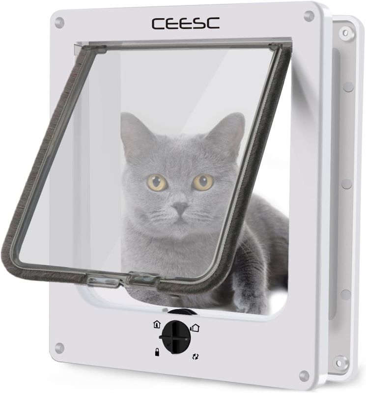 Photo 1 of CEESC Large Cat Doors, Magnetic Pet Door with 4 - Way Rotary Lock for Cats, Kitties and Kittens, Upgraded Version (Large, White)