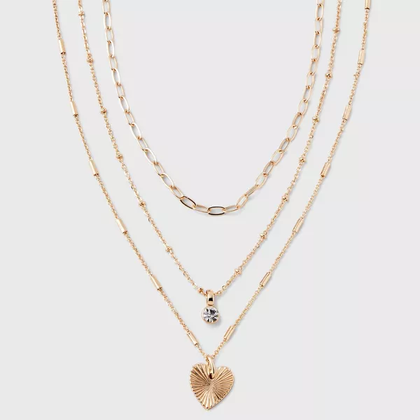 Photo 1 of Gold 3 Row With Textured Heart Necklace - A New Day™ Gold