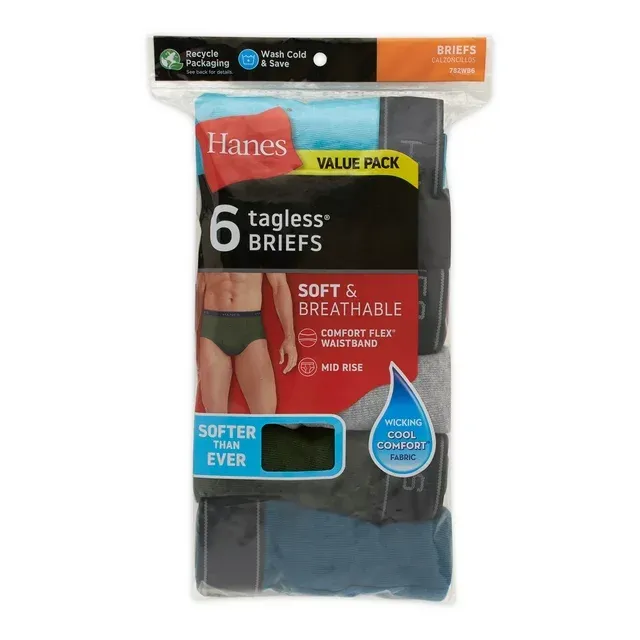 Photo 1 of Hanes Men's Underwear Briefs Pack, Mid-Rise Cotton Moisture-Wicking Underwear Briefs, 6-Pack