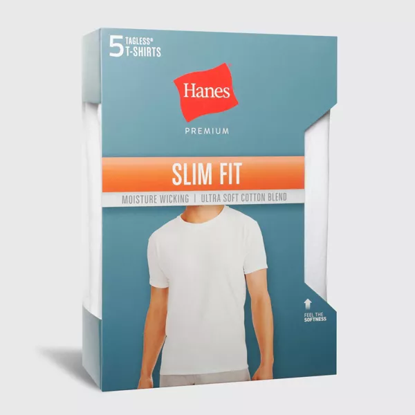 Photo 1 of Small 34-36" Hanes Men's Premium 5pk Slim Fit Crewneck T-Shirt
