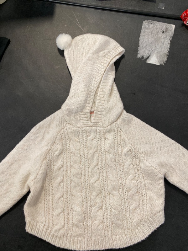 Photo 2 of 12/18M Baby Girl Knitted Sweater Hood Sweater Infant Solid Twist Jacquard Long Sleeve Button Cloak Knitwear

