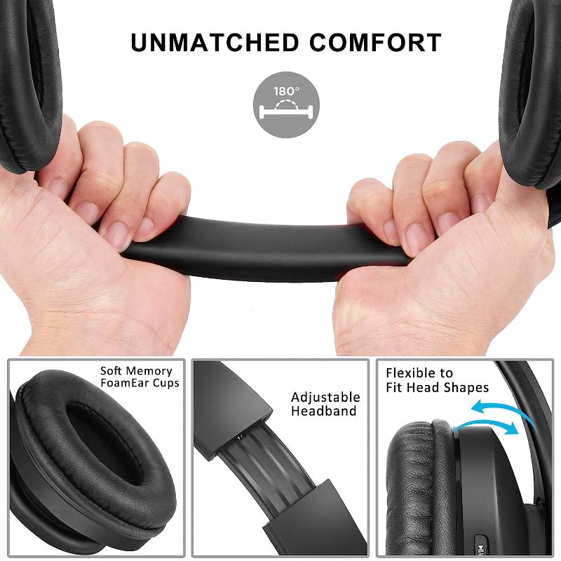 Photo 2 of ZIHNIC Bluetooth Headphones Over-Ear, Foldable Wireless and Wired Stereo Headset Micro SD/TF, FM for Cell Phone,PC,Soft Earmuffs &Light Weight for Prolonged Wearing (Black)

