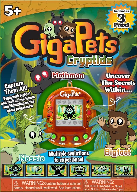 Photo 1 of Giga Pets Virtual Pet for Kids Ages 5 and Up, 90s Throwback, Cryptids, Includes Three Pets, Mothman, Bigfoot and Nessie, Kids Learn to Take Care of a Pet
