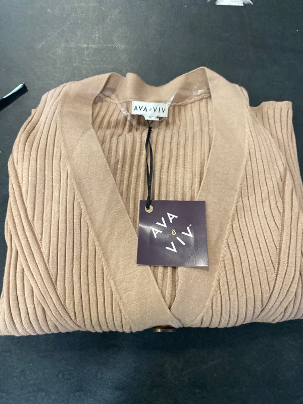 Photo 2 of Women's Rib Duster Cardigan - Ava & Viv™ Beige 2X
