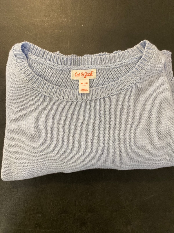 Photo 2 of (XL) Girls' Crochet Long Sleeve Sweater Dress - Cat & Jack™ Blue XL
