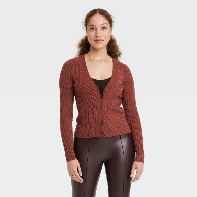 Photo 1 of Women's Fine Gauge Ribbed Cardigan - a New Day™ Brown L
