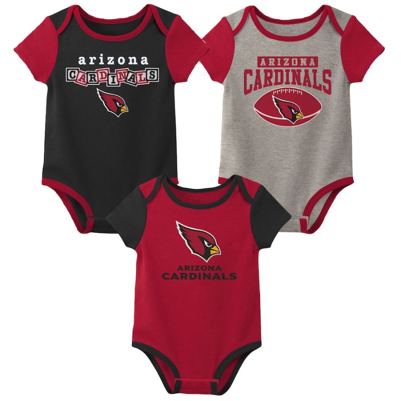 Photo 1 of 18M Infant Black/Cardinal/Heathered Gray Arizona Cardinals Three-Pack Bodysuit Set
