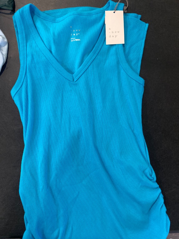 Photo 2 of Women's Rib Knit Side Ruched Dress - a New Day™ Turquoise Blue S
