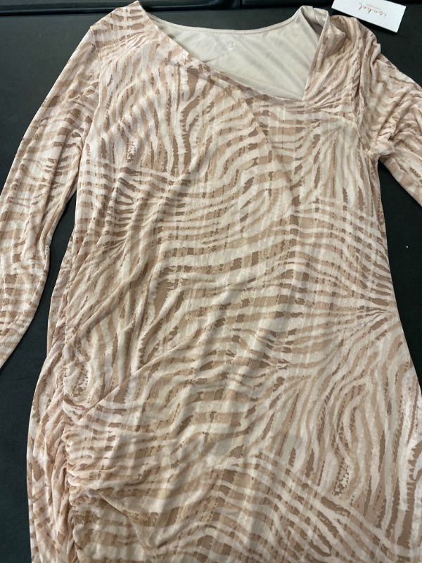 Photo 2 of (L) Long Sleeve Mesh Mini Maternity Bodycon Dress - Isabel Maternity by Ingrid & Isabel™ Brown Zebra Striped
