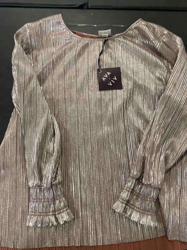 Photo 2 of Women's Long Sleeve Plisse Blouse - Ava & Viv™ Champagne 3X
