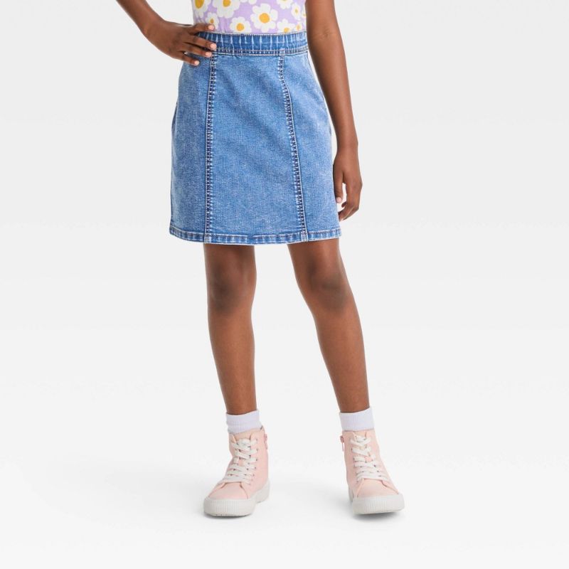 Photo 1 of Girls' Seamed Front Jean Skirt - Cat & Jack™ Medium Wash XL
