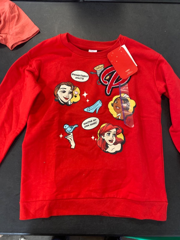 Photo 2 of (XL) Girls' Disney 100 Matching Family Princess Retro Reimagined Patch Fleece Pullover Sweatshirt - Red XL
