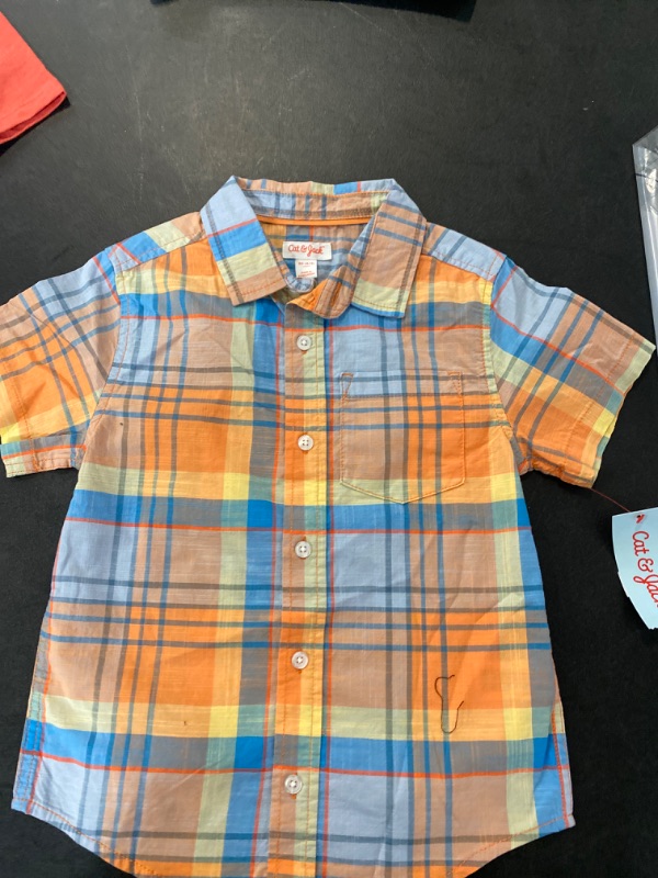 Photo 2 of Boys' Short Sleeve Plaid Button-Down Shirt - Cat & Jack™ Orange XS
