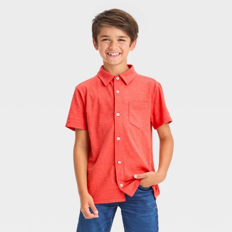 Photo 1 of Boys' Short Sleeve Jersey Button-Down Shirt - Cat & Jack™ Orange XS
