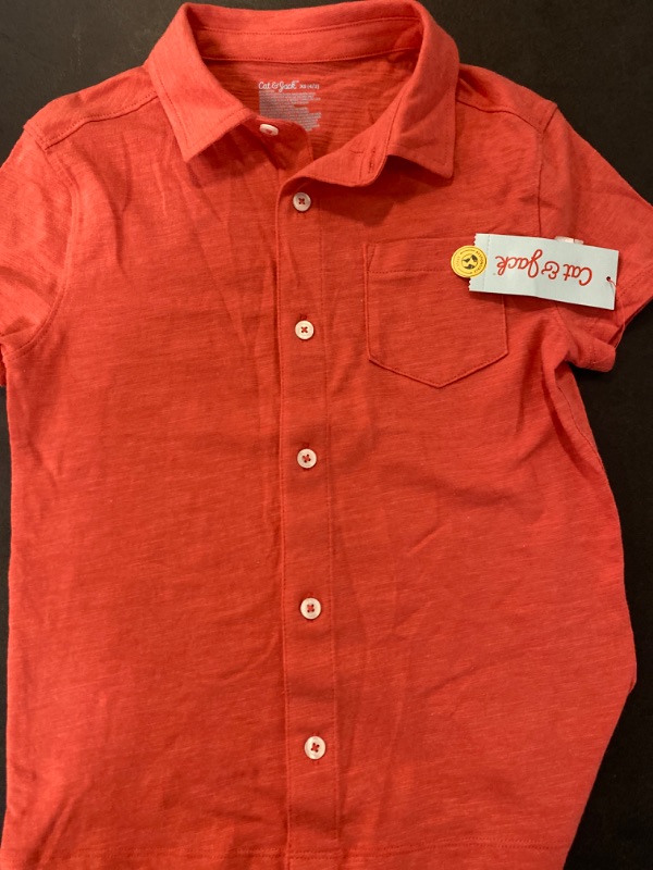 Photo 2 of Boys' Short Sleeve Jersey Button-Down Shirt - Cat & Jack™ Orange XS
