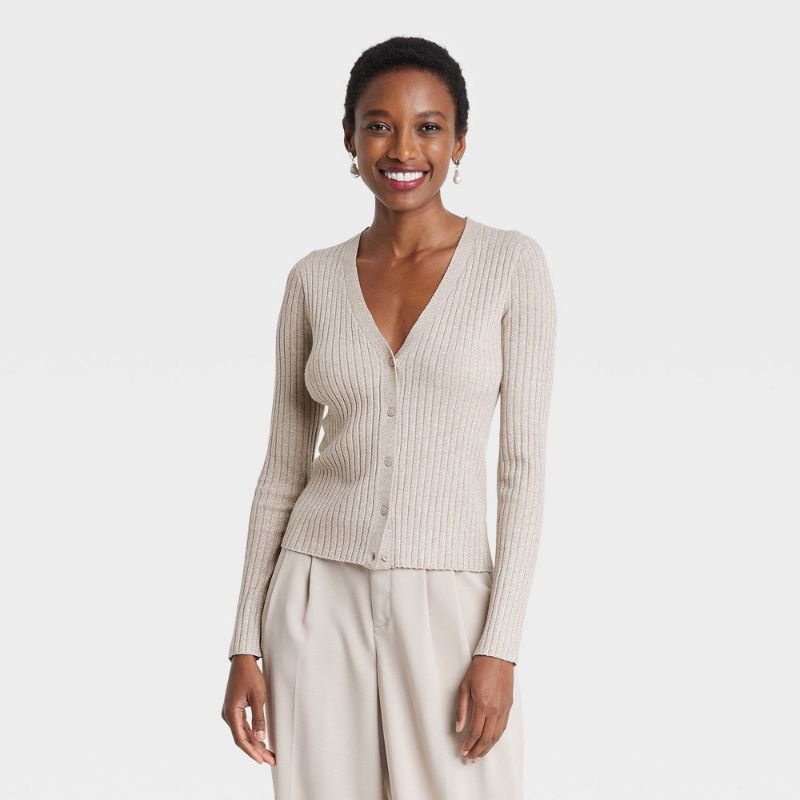 Photo 1 of Women's Fine Gauge Ribbed Cardigan - a New Day™ Tan L
