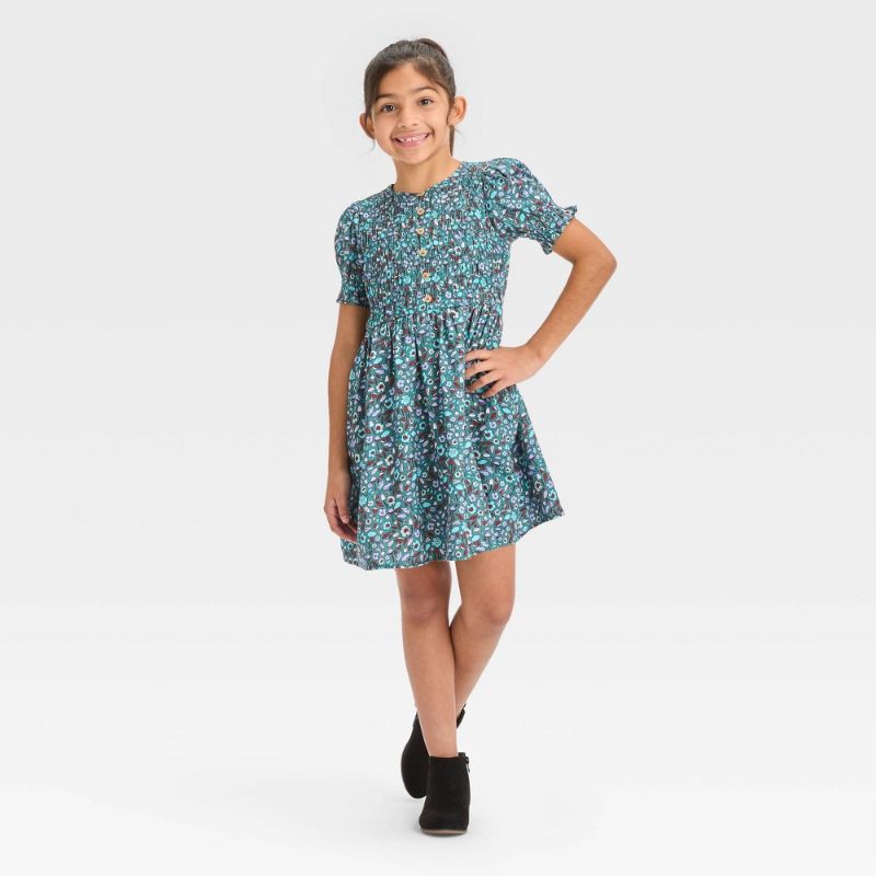 Photo 1 of Girls' Short Sleeve Woven Dress - Cat & Jack™ Dusty Green M
