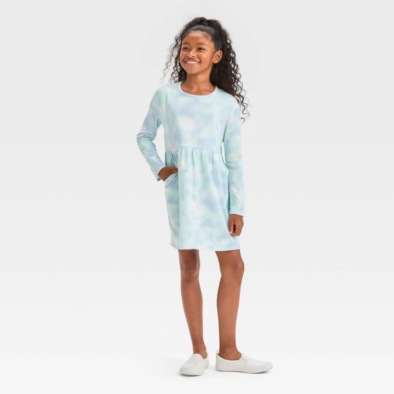 Photo 1 of (M) Girls' Relaxed Fit Long Sleeve Dress - Cat & Jack™ Aqua Blue M
