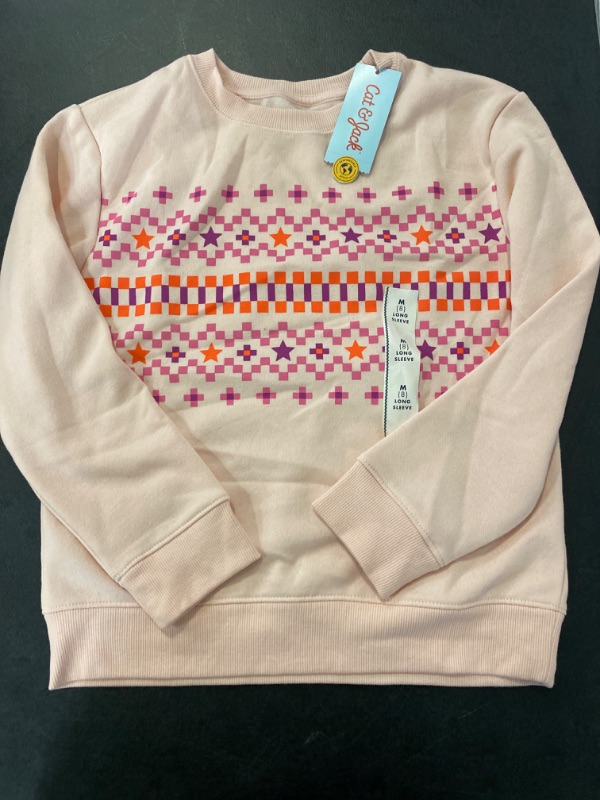 Photo 2 of Girls' Crewneck 'Fair Isle' Fleece Pullover Sweatshirt - Cat & Jack™ Peach M
