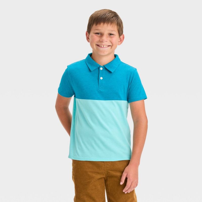 Photo 1 of Boys' Short Sleeve Colorblock Polo T-Shirt - Cat & Jack™ Aqua Blue S
