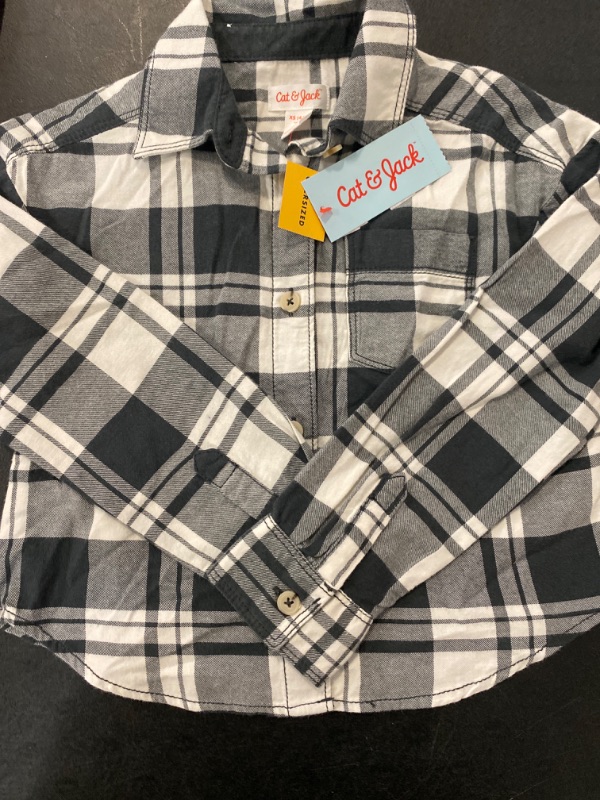 Photo 2 of Girls' Flannel Long Sleeve Button-Down Woven Top - Cat & Jack™ Charcoal Gray XS
