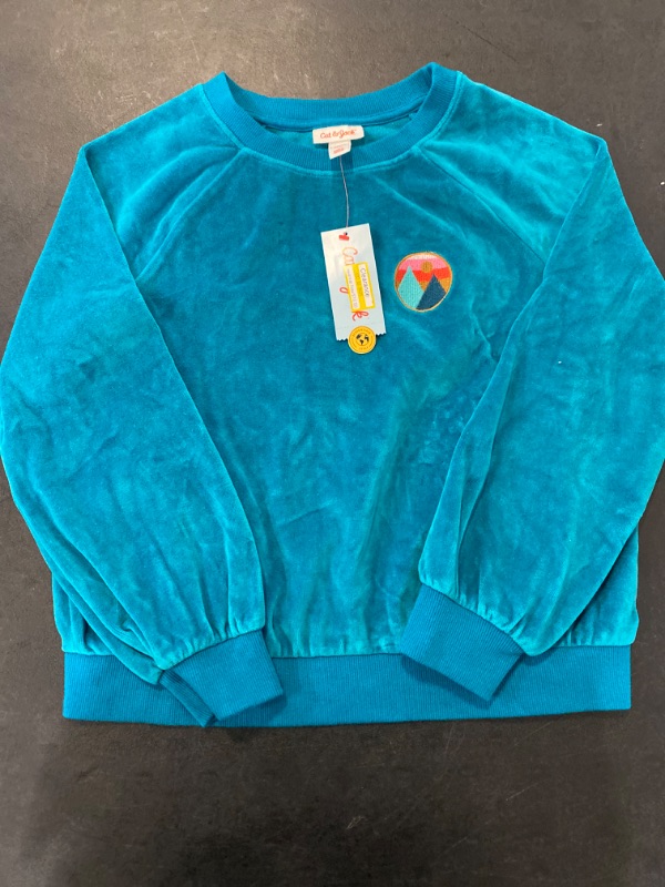 Photo 2 of Girls' Crew Neck Velour Pullover Sweatshirt - Cat & Jack™ Teal Blue L
