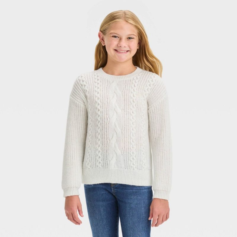 Photo 1 of Girls' Cable Knit Pullover Sweater - Cat & Jack™ Cream S
