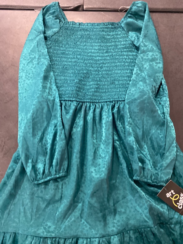 Photo 2 of Girls' Long Sleeve Jacquard Smocked Bodice Dress - Art Class™ Green XL
