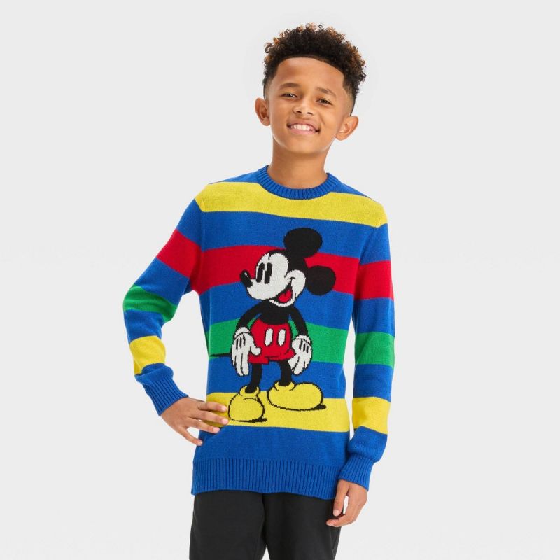 Photo 1 of (M) Blue - Boys' Disney 100 Matching Family Mickey Mouse Retro Re-Imagined Striped Pullover Sweater
