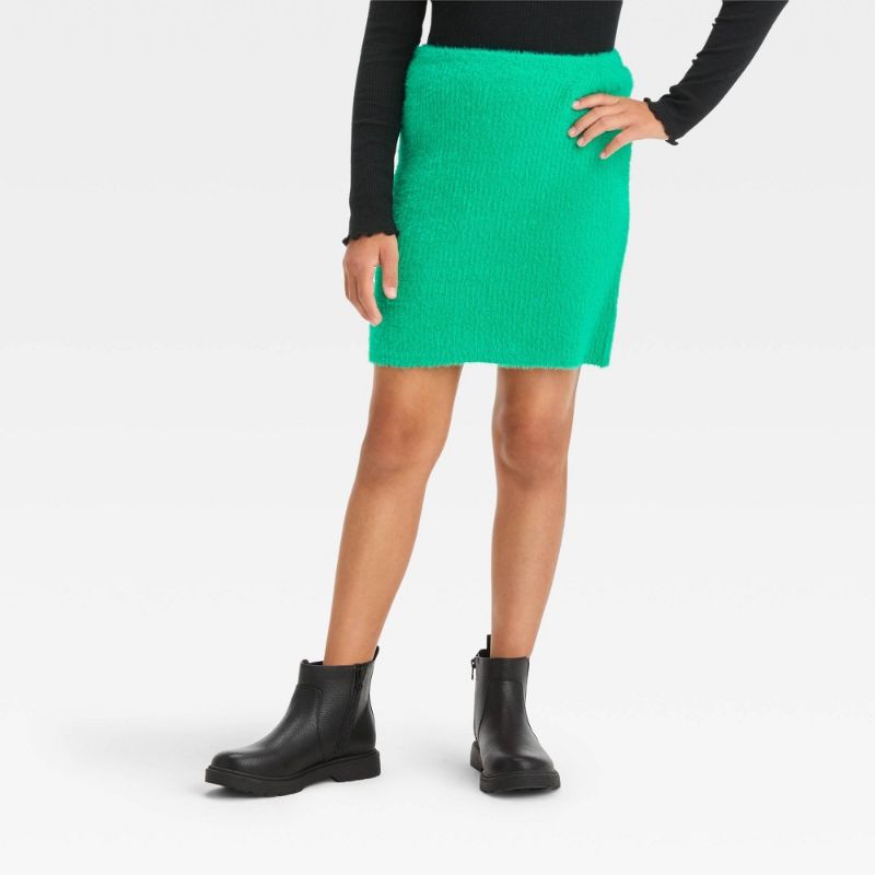 Photo 1 of Girls' Fuzzy Ribbed Sweater Skirt - Art Class™ Green L
