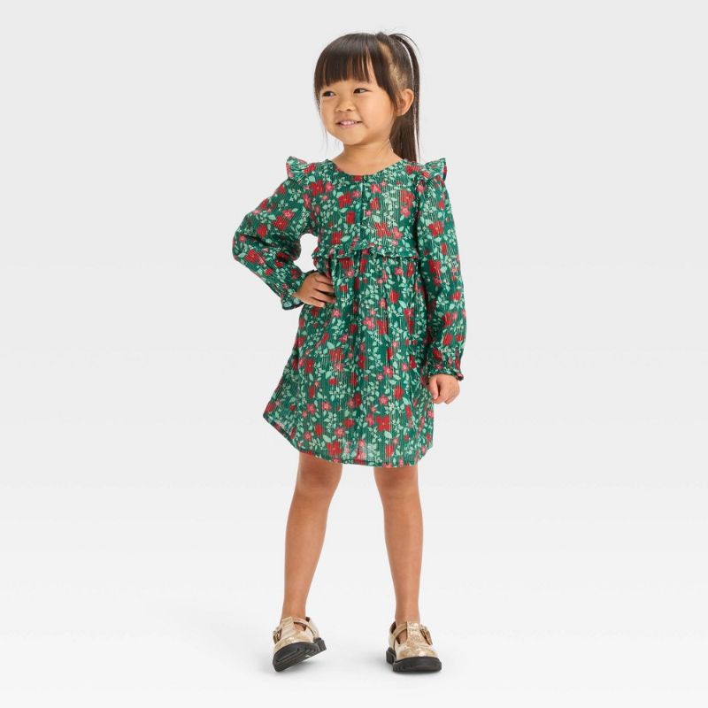Photo 1 of Toddler Girls' Floral Long Sleeve Dress - Cat & Jack™ Green 18M
