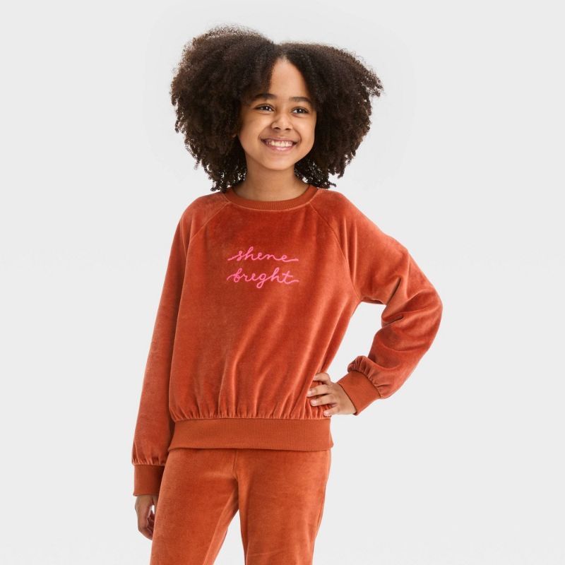 Photo 1 of Girls' Crew Neck Velour Pullover Sweatshirt - Cat & Jack™ Chestnut Brown L
