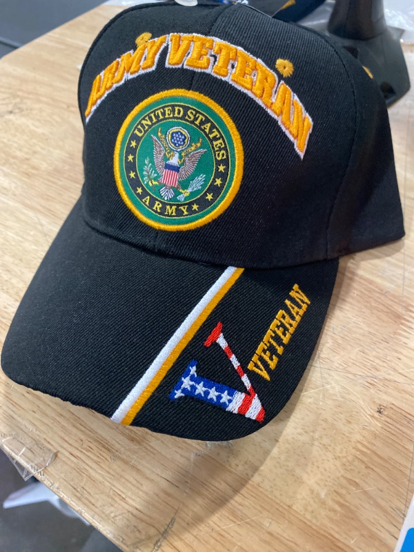 Photo 2 of Army Black Baseball Cap Veteran V American Flag USA Hat United States Patriotic
