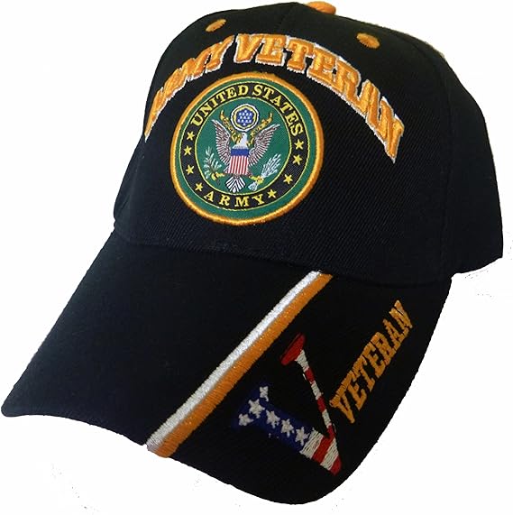 Photo 1 of Army Black Baseball Cap Veteran V American Flag USA Hat United States Patriotic
