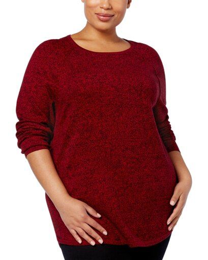 Photo 1 of Karen Scott Plus Size Curved Hem Cotton Sweater Bright Red - 0X
