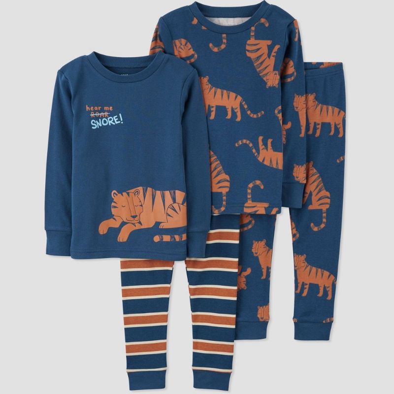 Photo 1 of Carter's Just One You® Toddler Boys' 4pc Tigers and Striped Pajama Set - Blue/Orange 5T
