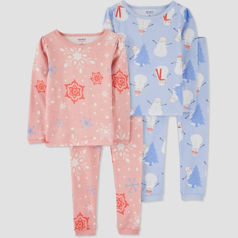 Photo 1 of (12M) Carter's Just One You® Toddler Girls' 4pc Snowmen and Snowflakes Pajama Set - Blue/Pink 12M 
