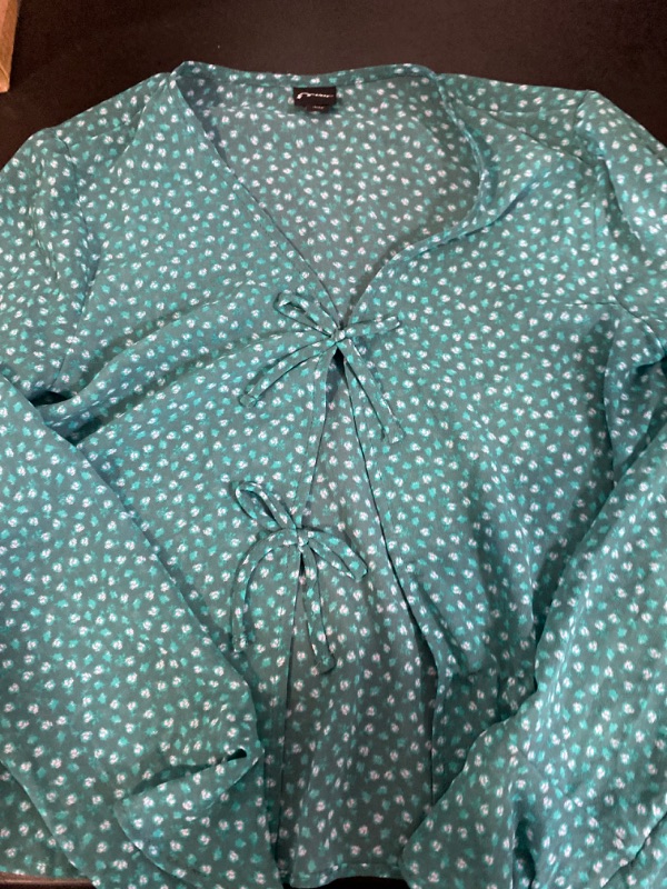 Photo 2 of Girls' Tie-Front Chiffon Blouse Top - Art Class™ Green Floral XL
